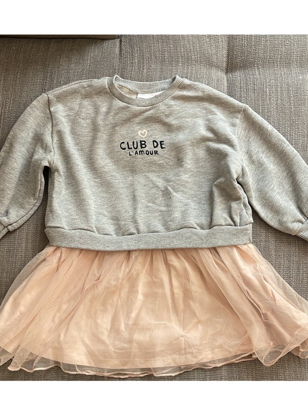 Zara- Grey Sweatshirt Dress with Pink Tulle Skirt